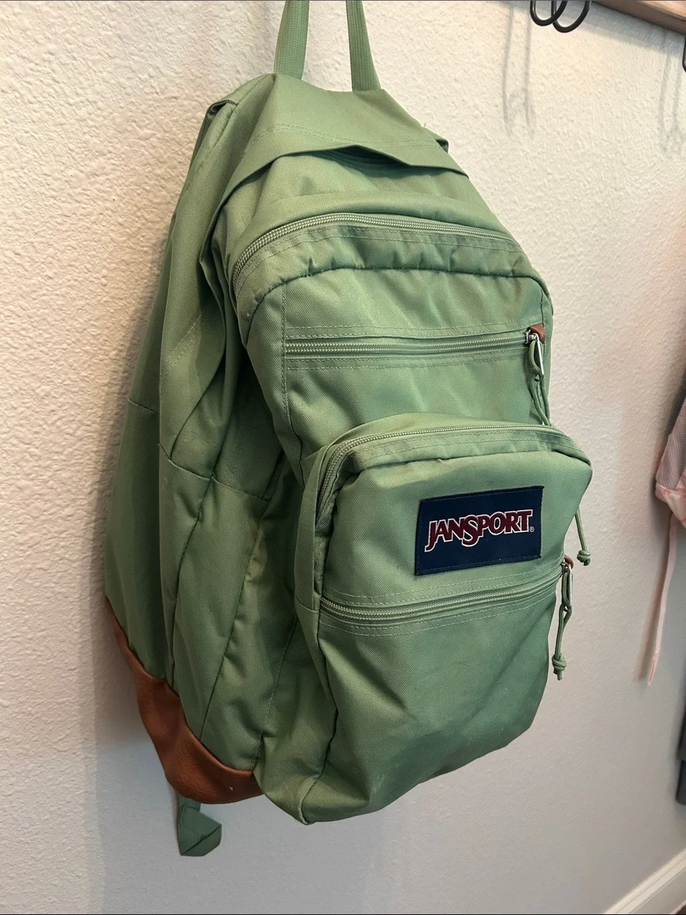 Jansport Light Green Backpack with Front Logo Patch